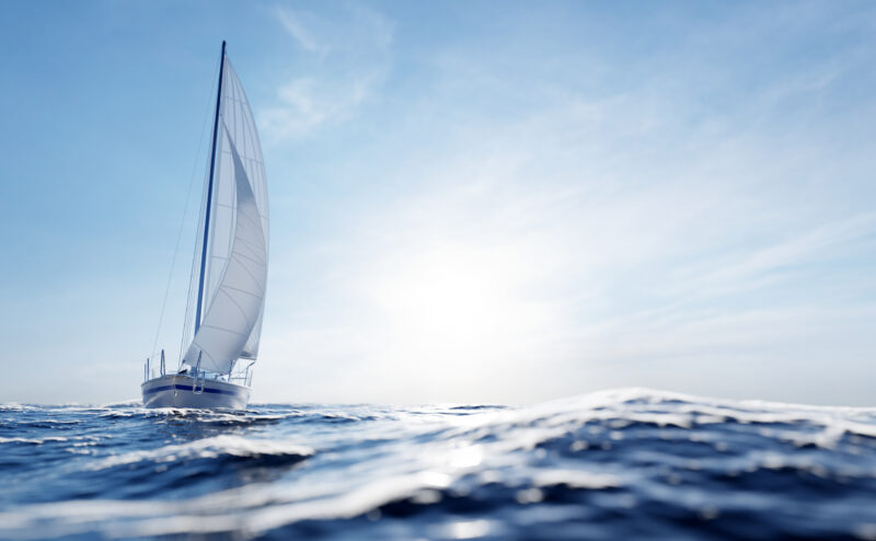 Sailing yacht on the ocean at sunny day